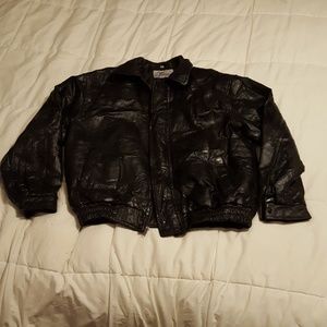 Mens Black Fondini Large leather bomber jacket